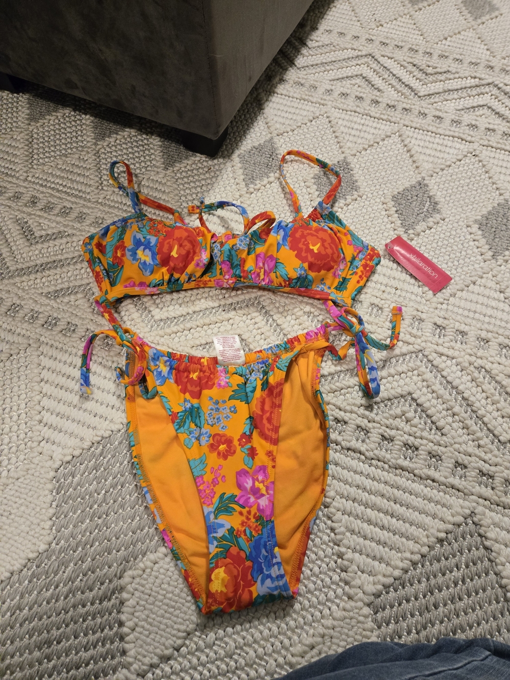 Xhilaration Orange Floral Two-Piece Bikini Set